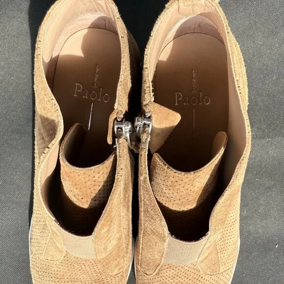 Linea Paolo Women's Felicia Tan Suede Perforated Side Zip Wedge Sneakers 9.5M - Picture 6 of 7